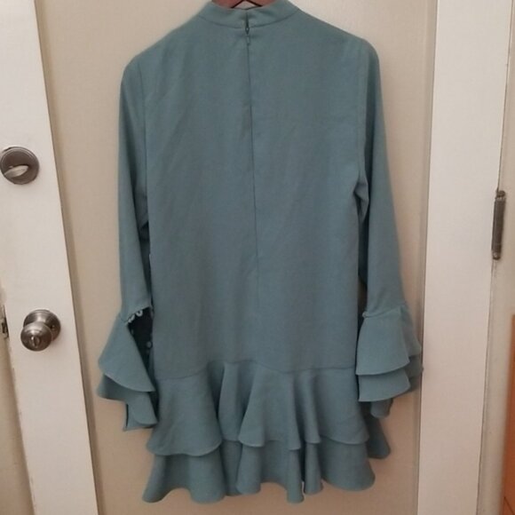 Prose & Poetry Marcel Feminine Cutout Long Sleeve Ruffle Mini Sage Dress Size M. - Picture 6 of 10